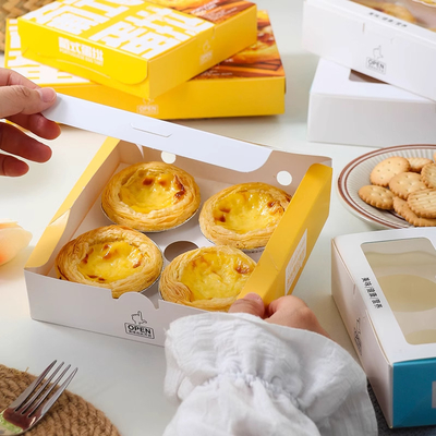 Yumurta Tart Paketleme CMYK / Pontone Offsent Baskı ve Biyolojik Bozulabilir Malzeme ile Pasta Kutuları